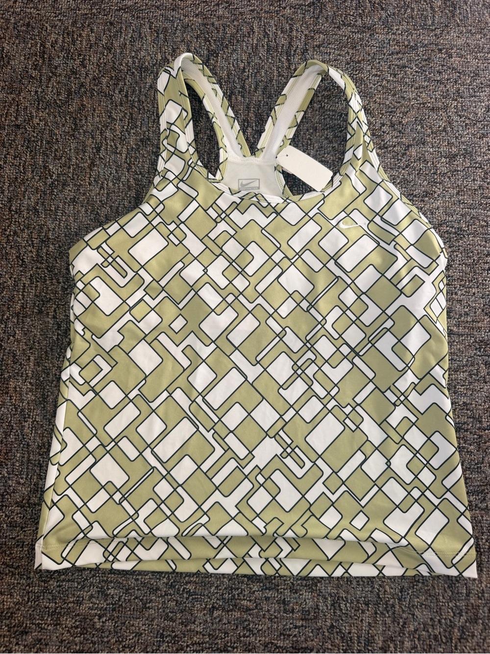 Nike Olive Green Geometric Racerback Tank Built in Bra NWT Women’s XL Top